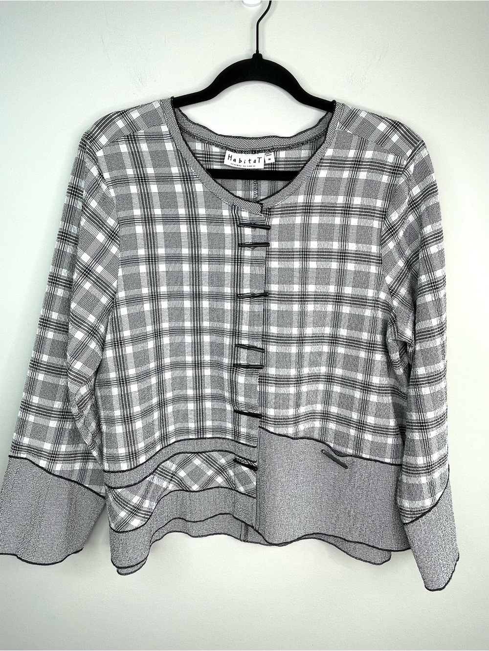 Habitat Retro Long Sleeve Plaid Blouse With Toggle Buttons Size M
